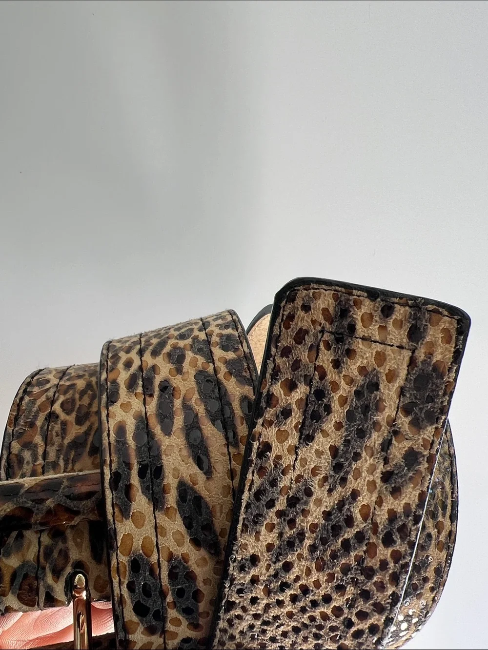 Anne Klein Leopard-Print Belt with Tortoiseshell Square Buckle Small